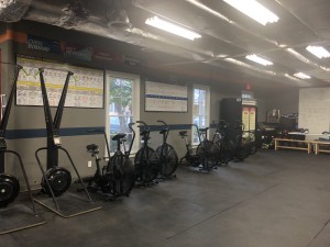 Assault AirBikes and various CrossFit equipment.